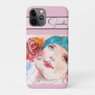 Meisje Vrouw Roze Rood RoosWaterverf Aqua Telefoon Case-Mate iPhone Case