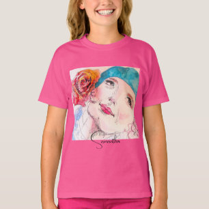 Meisje Vrouw Roze Waterverf Aqua Baret Roos Telefo T-shirt
