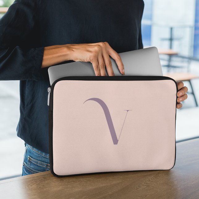 Meisje Vrouwelijk Blush Roze Monogram Naam Script Laptop Sleeve (Creator heeft geüpload)