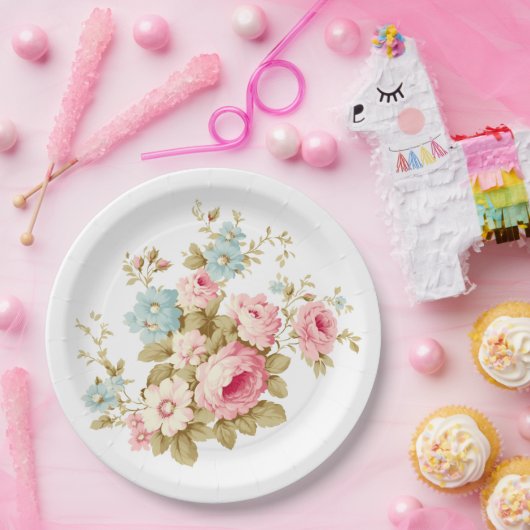 Meisje Vrouwelijk  Roze Rozen Papieren Bordje (Feest)