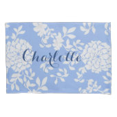 Meisje, Vrouwelijk Wit en Blauw Bloemen Kussensloop (Voorkant-Links)