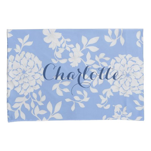 Meisje, Vrouwelijk Wit en Blauw Bloemen Kussensloop (Voorkant-Rechts)