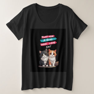 Meisje/Vrouwen Zwart T-shirts, Kat ontwerp. Grote Maat T-shirt
