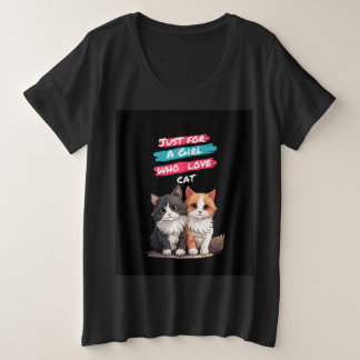 Meisje/Vrouwen Zwart T-shirts, Kat ontwerp. Grote Maat T-shirt