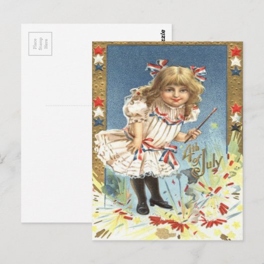 Meisje Vuurwerk Firecracker Sterren & Strepen Briefkaart (Voorkant / Achterkant)