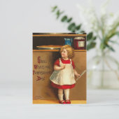  meisje wacht op Thanksgiving Pie Feestdagenkaart (Staand voorkant)