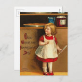  meisje wacht op Thanksgiving Pie Feestdagenkaart (Voorkant / Achterkant)