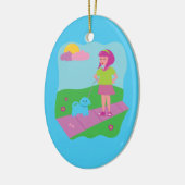 Meisje Walking Dog Keramisch Ornament (Links)