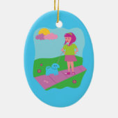 Meisje Walking Dog Keramisch Ornament (Achterkant)