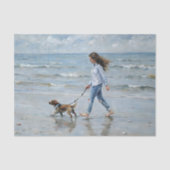 Meisje Walking Dog op het strand Decoupage Tissuepapier (Voorkant)