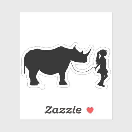 Meisje Walking Haar Pet Rhino Grappig Gag Gift Ide Sticker (Vel)