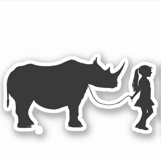 Meisje Walking Haar Pet Rhino Grappig Gag Gift Ide Sticker (Voorkant)