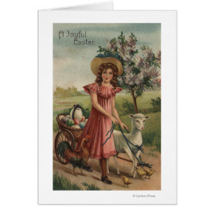 Meisje Walking Lamb, Chick en Rooster