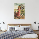 Meisje Walking Lamb, Chick en Rooster Canvas Afdruk (Insitu (Slaapkamer))