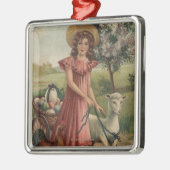 Meisje Walking Lamb, Chick en Rooster Metalen Ornament (Links)