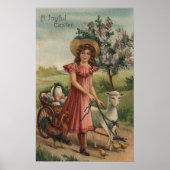 Meisje Walking Lamb, Chick en Rooster Poster (Voorkant)