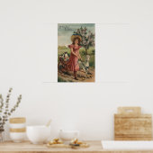Meisje Walking Lamb, Chick en Rooster Poster (Keuken)