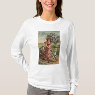 Meisje Walking Lamb, Chick en Rooster T-shirt