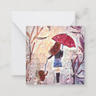Meisje wandelende hond mini notecard 2.5" notitiekaartje