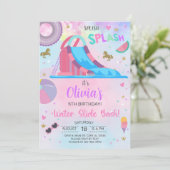 Meisje water slide zomer verjaardag uitnodiging (Staand voorkant)