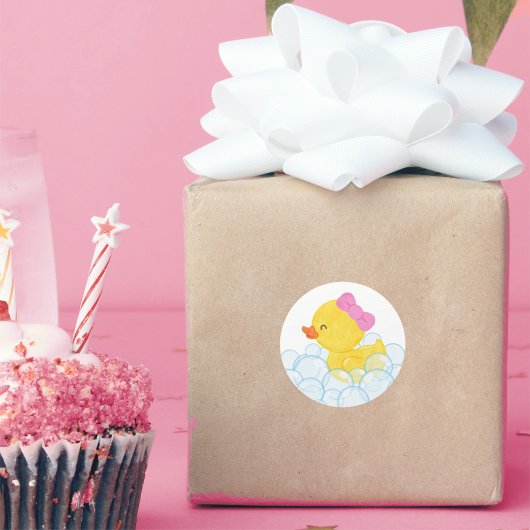 Meisje Watercolor Rubber Eend Ronde Stickers