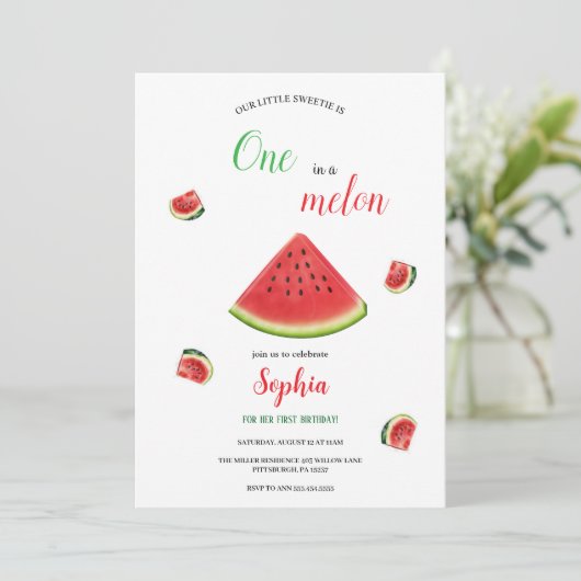 meisje watermeloen verjaardagsuitnodiging kaart (Staand voorkant)