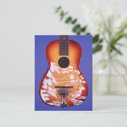 Meisje Waterskiën Mooie Guitar Art Briefkaart (Staand voorkant)