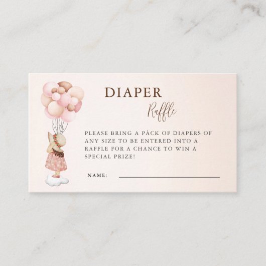 Meisje Waterverf Baby shower Ballon Luier Raffle Informatiekaartje (Voorkant)