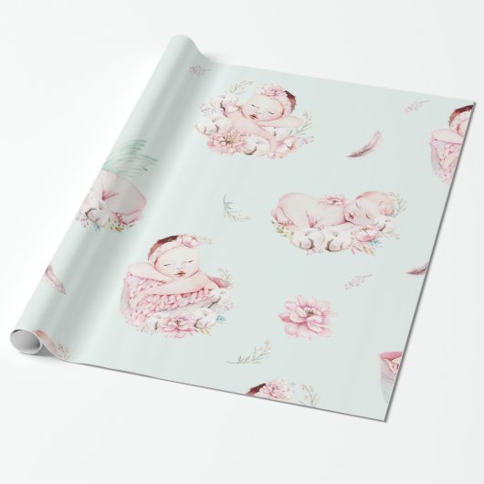 Meisje Waterverf Baby's Baby shower Wrapping Paper Cadeaupapier (Uitgerold)