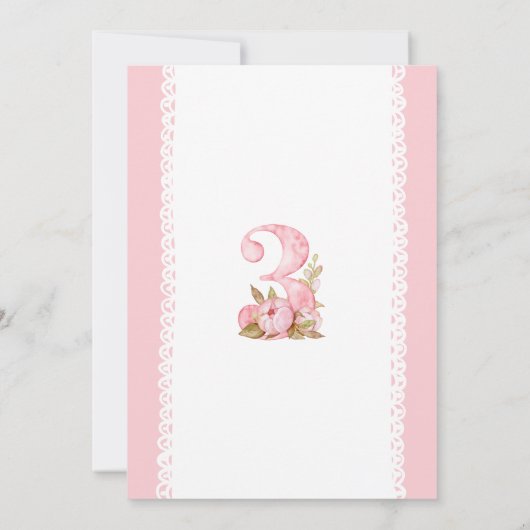 Meisje Waterverf Bloemen 3e verjaardag Uitnodiging (Achterkant)