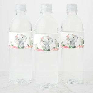 Meisje Waterverf Bloemenkleed Olifant Baby Shower Waterfles Etiket