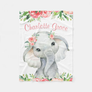 Meisje Waterverf Bloemenkleed Olifant Persoonlijk Fleece Deken