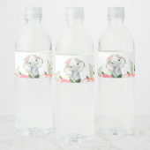 Meisje Waterverf Bloemenolifant Baby shower Waterfles Etiket (Flessen)
