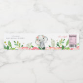 Meisje Waterverf Bloemenolifant Baby shower Waterfles Etiket (Enkel label)