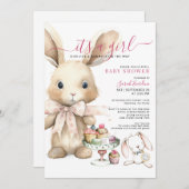 Meisje Waterverf Bunny Baby shower Kaart (Voorkant / Achterkant)