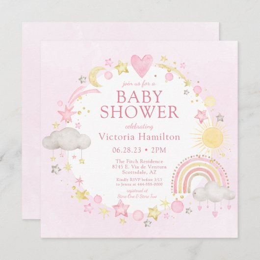 Meisje Waterverf Rainbow Baby shower Kaart (Voorkant / Achterkant)
