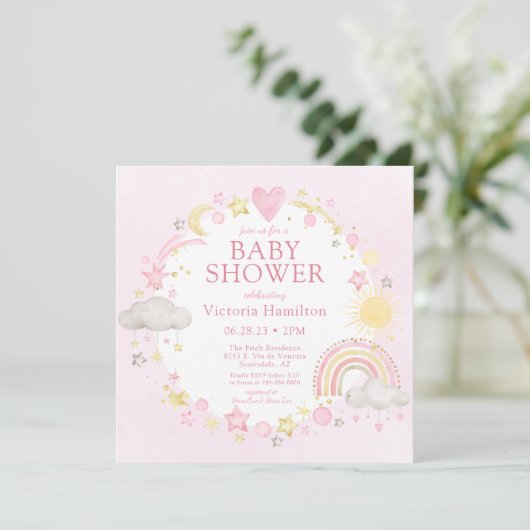 Meisje Waterverf Rainbow Baby shower Kaart (Staand voorkant)