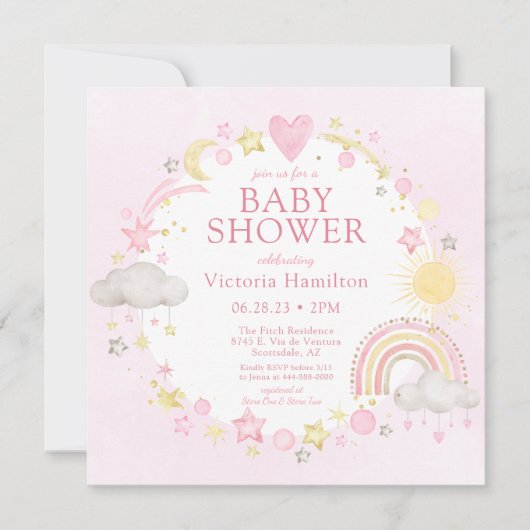Meisje Waterverf Rainbow Baby shower Kaart (Voorkant)