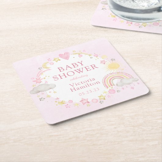 Meisje Waterverf Rainbow Baby shower Kartonnen Onderzetters (Schuin)