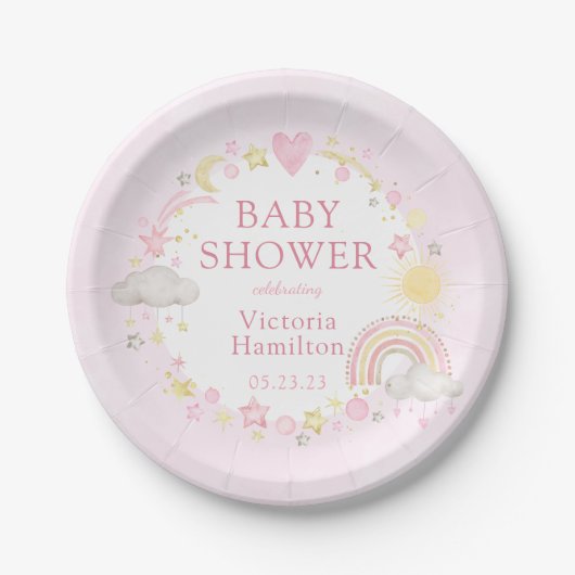 Meisje Waterverf Rainbow Baby shower Papieren Bordje (Voorkant)