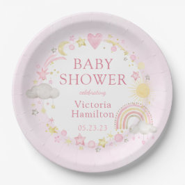 Meisje Waterverf Rainbow Baby shower Papieren Bordje
