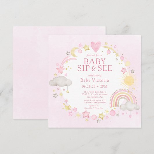 Meisje Waterverf Rainbow Baby Sip en zie Kaart (Voorkant / Achterkant)