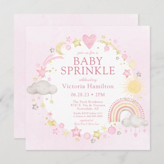 Meisje Waterverf Rainbow Baby Sprinkle Kaart (Voorkant / Achterkant)