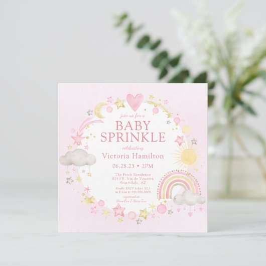 Meisje Waterverf Rainbow Baby Sprinkle Kaart (Staand voorkant)
