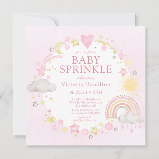 Meisje Waterverf Rainbow Baby Sprinkle Kaart (Voorkant)