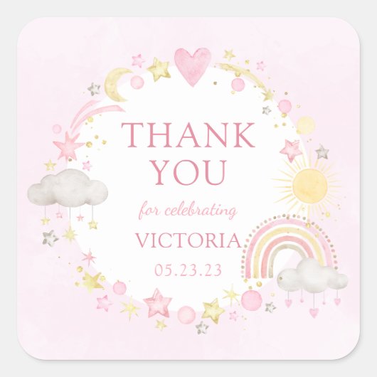 Meisje Waterverf Rainbow Baby Sprinkle Vierkante Sticker (Voorkant)