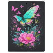 meisje waterverf roze bloementurquoise Vlinders Klembord (Achterkant)