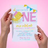 Meisje Waterverf Rubber Duck 1e Verjaardagsfeestje Kaart