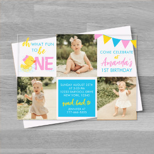 Meisje Waterverf Rubber Duck 3 Foto Verjaardag Acryl Uitnodigingen