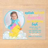 Meisje Waterverf Rubber Duck Foto Verjaardag Acryl Uitnodigingen (Voorkant)